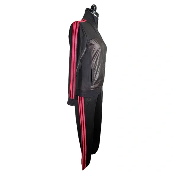 Adidas Black/Pink Athleisure Track Suit Jacket Pants Set GIRLS XL - Picture 6 of 15